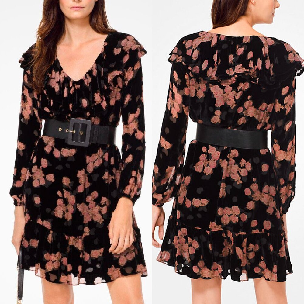 MICHAEL Michael Kors Rose Velvet Devoré Ruffled Dress
